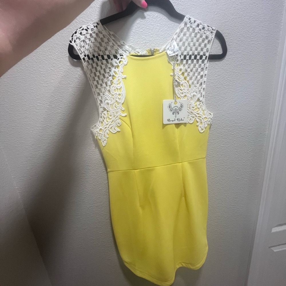 Angel Biba Yellow Dress with Lace Details